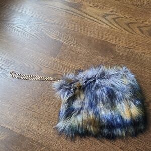 NWOT Faux Fur Multicolor Clutch Bag 11 in.× 7in.